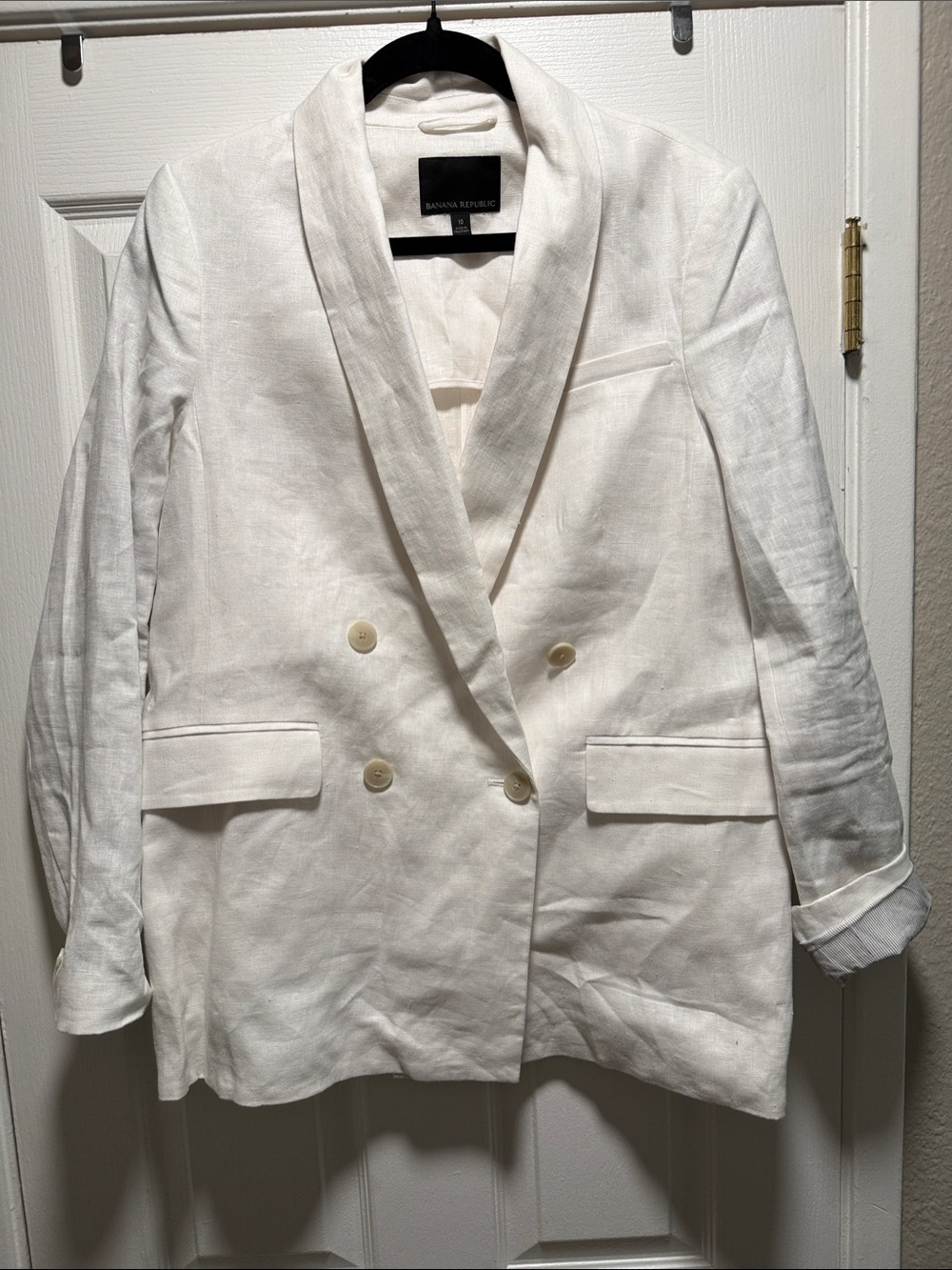 Banana Republic Ivory Double-Breasted Linen Blazer
